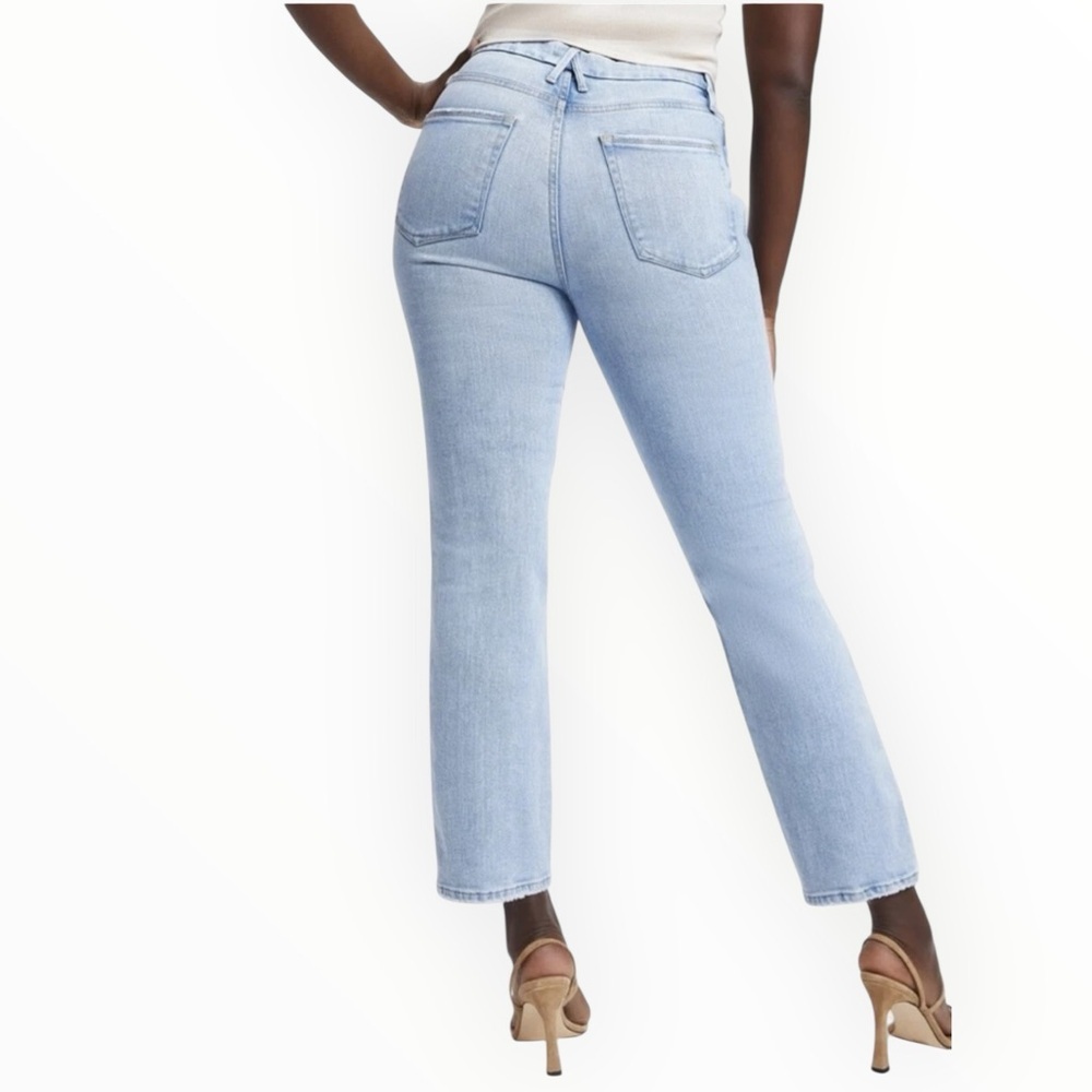 GOOD AMERICAN Good Curve Straight Leg Distressed Blue Jeans Denim 4 27 Ankle - Picture 2 of 9